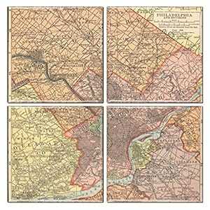 ヴィンテージマップのフィラデルフィアコースター (4枚セット) City-Souvenirs Philadelphia Coaster of Vintage Map (Set of 4)