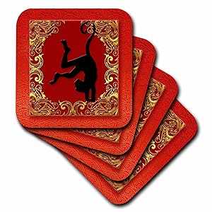 3dRose Chinese Zodiac Year of The Monkey Chinese New Year Red, Gold and Black - Ceramic Tile Coasters, Set of 4 (CST_101848_3)