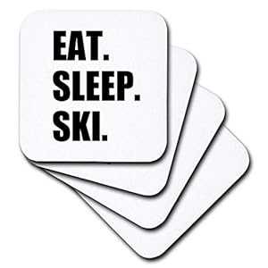 3dRose CST_180441_3 Eat Sleep Skiing Skiing Enthusiast Passionate Skier Sport ブラック テキスト セラミック タイル コースター、4 個セット 3dRose CST_180441_3 Eat Sleep Ski Skiing Enthusiast Passionate Skier Sport Black Text Cera