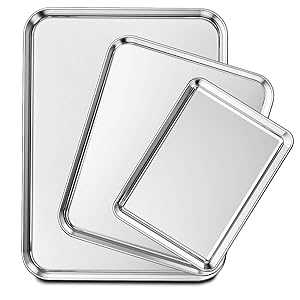 Wildone Baking Sheet Set of 3, Stainless Steel Cookie Sheet Baking Sheet Pan, 9/12/16 Inch, Non Toxic & Heavy Duty & Easy Clean
