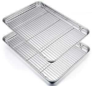 P\u0026P CHEF Extra Large Baking Sheet and Cooking Rack Set, Stainless Steel Cookie Half Sheet Pan with Grill Rack, Rectangle 19.6\u0027\u0027x13.5\u0027\u0027x1.2\u0027\u0027, Oven \u0026 Dishwasher Safe, 4 Piece (2 Pans+2 Racks)