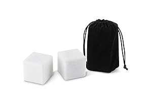 Outset Marble Whiskey Stones, Set of 2 XL White Marble Whiskey Chillers with Bag画像