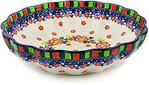 ポールスカ瀬戸もの 9 1/4 in フルーテッド どんぶり鉢 Ceramika Artystyczna 製 (花柄謎合わせの主題メロディ) 書き判 UNIKAT + 証拠立てる書 Polmedia Polish Pottery Polish Pottery 9 -inch Fluted Bowl made by Ceramika Artystyczna (Floral Puzzles Theme
