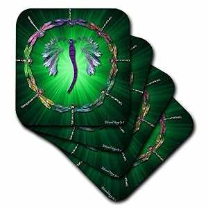 3dRose cst_50290_3 Dragonfly Dance-セラミックタイルコースター、4枚セット 3dRose cst_50290_3 Dragonfly Dance-Ceramic Tile Coasters, Set of 4