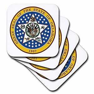 3dRose cst_55292_3 オクラホマ州国章 PD-US セラミック タイル コースター、4 個セット 3dRose cst_55292_3 Great Seal of The State of Oklahoma PD-US Ceramic Tile Coasters, Set of 4
