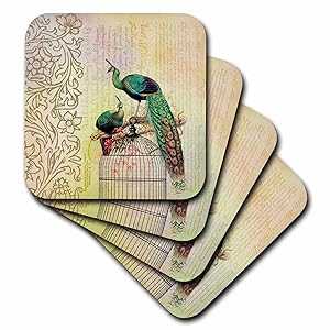 3dRose cst_79354_2 Vintage French Peacocks on a Bird Cage-Animals-Soft Coasters, Set of 8