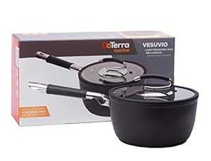 DaTerra Cucina Vesuvio Ceramic Coated Nonstick Induction Compatible Sauce Pan, 2.6 Quart | Heat Resistant Silicone Handle | Durable, High Heat Aluminum Base with No PTFE, PFOA, Lead | Oven Safe | Made In Italy