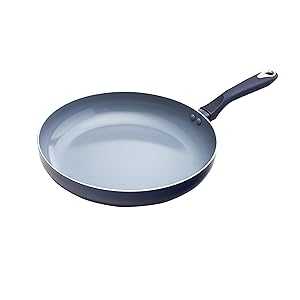 IMUSA USA Blue Ceramic Fry Pan with Soft Touch Handle, 12 Inch, 12\