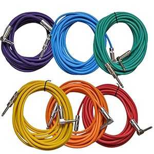 Seismic Audio - SAGC20R-BRPGYO - 6 Pack of Colored 20 Foot Right Angle to Straight Guitar Cables - 20' Multi-Color Guitar or Instrument Cables