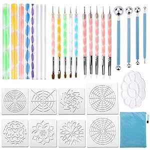 32個の曼荼羅点在ツールセット、岩の塗装用のブルージッパー防水収納袋付き Augshy 32PCS Mandala Dotting Tools Set with a Blue Zipper Waterproof Storage Bag for Painting Rocks