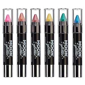 Iridescent Glitter Paint Stick / Body Crayon makeup for the Face & Body by Moon Glitter - 0.12oz - Set of 6
