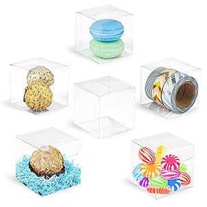 その他 VGOODALL 100 PCS Clear Favor Boxes, 2 x 2 x 2 inches Plastic Small Gift Boxes Transparent Cube PET Boxes for Wedding, Easter Party, Bridal Shower, Baby Shower