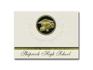 署名アナウンス Shiprock High School (ニューメキシコ州シップロック) 卒業アナウンス、大統領スタイル、25 キャップと卒業証書シールの基本パッケージ。黒金。 Signature Announcements Shiprock High School (Shiprock, NM) Graduation Announcements|Glomarket