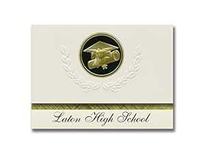 署名アナウンス Laton High School (カリフォルニア州ラトン) 卒業アナウンス、大統領スタイル、25 キャップと卒業証書シールの基本パッケージ。黒金。 Signature Announcements Laton High School (Laton, CA) Graduation Announcements, Presidentia|Glomarket