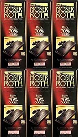Boxed 6 Pack ~ 70% Cocoa Dark Chocolate ~ Moser Roth Fine German Chocolate Bar (s) ~ With Bonus Sample!
