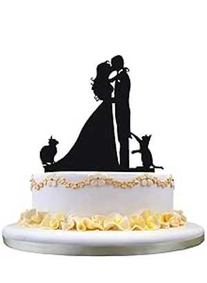 YAMI COCU Wedding Cake Toppers Cats Black Acrylic Cake Topper of Engagement and Wedding with Bride and Groom画像