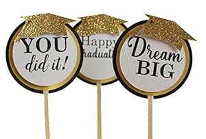 All About 詳細 ブラック & ゴールド 卒業式 カップケーキ トッパー All About Details Black & Gold Graduation Cupcake Toppers画像