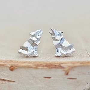 Origami Wolf イヤリング (スターリングシルバー) - Jamber Jewels Origami Wolf Earrings in Sterling Silver - Jamber Jewels