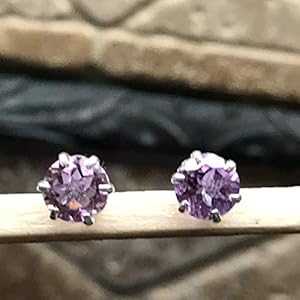 ナチュラル 2ct パープル アメジスト 925 ソリッド スターリング シルバー イヤリング 7mm Natural Rocks by Kala Natural 2ct Purple Amethyst 925 Solid Sterling Silver Earrings 7mm