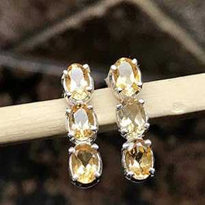 自然的 2.5 カラット シトリン 925 益荒男 スターリング しろがね色 イヤリング 16 粍 Natural Rocks by Kala Natural 2.5コンピュータ断層撮影法 Citrine 925 Solid Sterling Silver Earrings 16粍