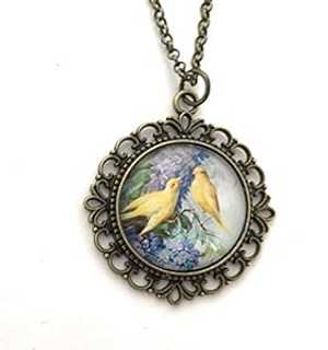 カナリアとライラックのネックレス - 女性へのギフト - ハンドメイド Fern & Filigree Canary and Lilac Necklace - Gift for Women - Handmade