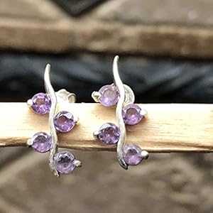 自然的 パープル アメジスト 925 益荒男 スターリング しろがね色 イヤリング 17粍 Natural Rocks by Kala Natural Purple Amethyst 925 Solid Sterling Silver Earrings 17粍