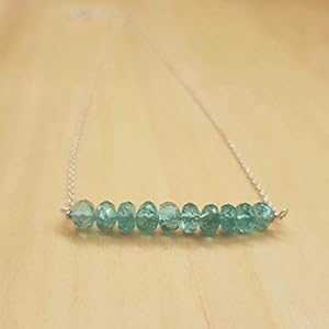 ブルー アパタイト ネックレス ラウンデル ビーズ バー スターリングシルバー チェーン レイヤリング ミニマリスト ジュエリー anushruti Blue Apatite Necklace Roundel Beads Bar with Sterling Silver Chain Layering Minimalist Jewelry