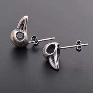 925 スターリングシルバー不気味な鳥のスカル カラス ヘッド ピアス スタッド Joseph Brothers 925 Sterling Silver Spooky Bird Skull Crow Head Earrings Studs