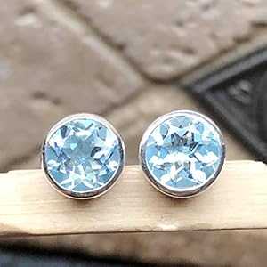 本物の 2ct ブルー トパーズ 925 ソリッド スターリング シルバー イヤリング 7mm Natural Rocks by Kala Genuine 2ct Blue Topaz 925 Solid Sterling Silver Earrings 7mm