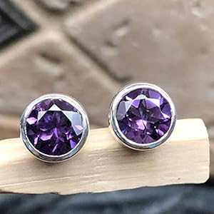 ナチュラル 2ct パープル アメジスト 925 スターリング シルバー イヤリング 7mm Natural Rocks by Kala Natural 2ct Purple Amethyst 925 Sterling Silver Earrings 7mm