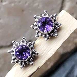 ナチュラル 2ct パープル アメジスト 925 スターリング シルバー イヤリング 9mm Natural Rocks by Kala Natural 2ct Purple Amethyst 925 Sterling Silver Earrings 9mm
