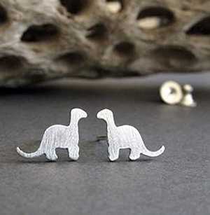 小さな恐竜ポスト イヤリング ブラッシュ スターリング シルバー ハンドメイド 米国 Poseidon\'s Booty Tiny Dinosaur Post Earrings Brushed Sterling Silver Handmade in USA