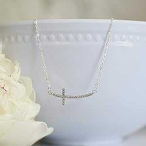 キラキラクリスタル横向きクロスペンダントスターリングシルバーネックレスジュエリーギフト姉妹用 16 インチ Designed by Stacey Jewelry, LLC Sparkly Crystal Sideways Cross Pendant Sterling Silver Necklace Jewelry Gift for Sister 16 Inches｜Glomarket