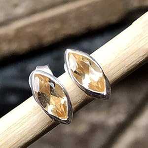 自然的 ゴールデン シトリン 925 益荒男 スターリング しろがね色 イヤリング 8粍 Natural Rocks by Kala Natural Golden Citrine 925 Solid Sterling Silver Earrings 8粍