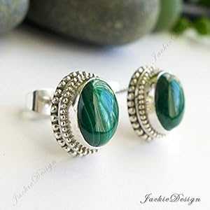 ダークグリーン マラカイト スタッド ポスト イヤリング スターリング シルバー JD11 JackieDesign Dark Green Malachite Studs Post Earrings Sterling Silver JD11