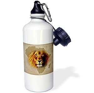 3dRose King of the Jungle Lion and Africa Map art original-Sports Water Bottle, 21oz , Multicolored