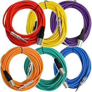 Seismic Audio - SATRXL-M25BGORYP - 6 Pack of Multiple Colors 25 Ft XLR Male to 1/4" TRS Patch Cable Snake Cords Balanced|Glomarket