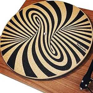 TazStudio Premium slipmat - Cork Turntable Mat for Better Sound Support on Vinyl LP Record Player - Cork mat Original Geometric Design Psychedelic Geometric Spiral Art [4mm Thickness]-m7