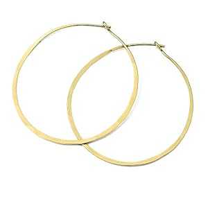 Thin Hammered Hoop Earrings, Elegant Geometric Solid Sterling Silver, Gold Filled, and Rose Gold Filled; for Women by Lotus Stone Jewelry (Gold, Large Hoop)