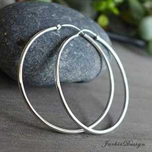 ラージ 2 in (50粍) 925 スターリング しろがね色 フープ イヤリング JD23 JackieDesign Large 2 inch (50粍) 925 Sterling Silver Hoop Earrings JD23 ジュエリー・アクセサリー-その他