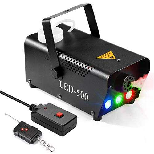 AGPTEK 500W ポータブル LED スモークマシン ライト (赤、青、緑) とワイヤレスリモコン付き ハロウィン、クリスマス、結婚式、パーティー、DJ パフォーマンス、ステージショー用 Fog Machine, AGPTEK 500W Portable Led Smoke Machine with Lights