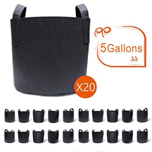 Gardzen 5 ガロン栽培バッグ 20 個パック、ハンドル付きエアレーションファブリックポット Gardzen 20-Pack 5 Gallon Grow Bags, Aeration Fabric Pots with Handles