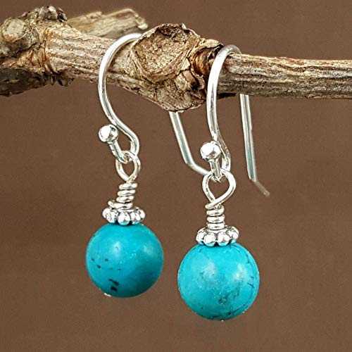 中国ターコイズ天然宝石ミニマルドロップイヤリング - 925 スターリングシルバー - 12 月の誕生石ジュエリー EnCharmed Chinese Turquoise Natural Gemstone Minimal Drop Earrings - 925 Sterling Silver - December Birthstone Jewelry