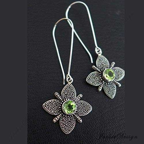 ラッキークローバー 長さ 2.25 インチ グリーン ペリドット バリ スターリング シルバー イヤリング JD34 JackieDesign Lucky Clover 2.25\