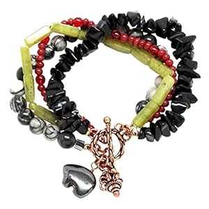 ボヘミアン 折り返し 腕輪 4 連銅黒瑪瑙蛇紋石ヘマタイト ベア OOAK Meredithbead Boho Cuff Bracelet Four Strands Copper Black Agate Serpentine Hematite Bear OOAK
