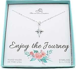 18インチのスターリングシルバーケーブルチェーンにスターリングシルバーのNorth Starコンパスネックレス。Enjoy The Journeyネックレス、卒業ギフト、女性への退職ギフト、Enjoy The Journeyネックレス。 Mom & Three Daughters North Star Compass Necklace