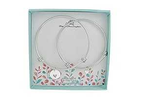 MOM & THREE DAUGHTERS Mother Daughter Bangle Bracelets in Stainless Steel | Sterling Silver Round Disk with a Cut-out Heart | Unique Design Mother and Daughter Gift Sets