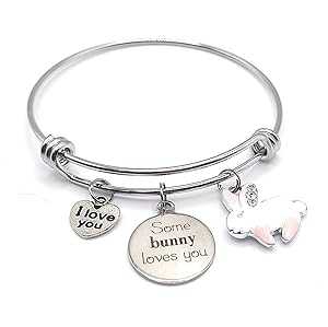 Pammytail Some Bunny Loves You Charm Bracelet Easter Gift Stainless Steel Expandable Bangle