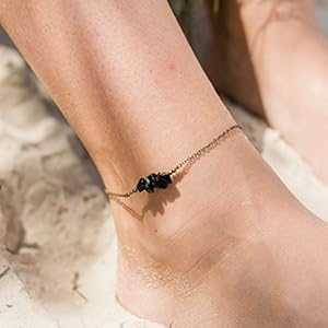 ブラック オニキス ビーズ バー アンクレット ブロンズ - 本物の宝石 Luna Tide Black Onyx Bead Bar Anklet in Bronze - Genuine Gemstone
