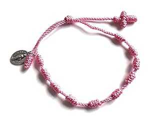 SIFRIMANIA Small Rosary Baptism Favors for Girls Set of 5 Pink Handmade Bracelets (Baby Pink)